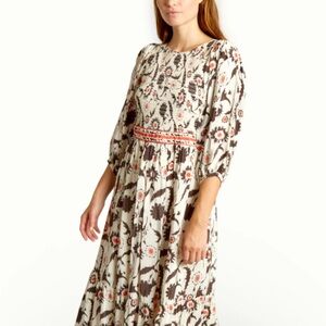 ba&sh Floral Print Midi Dress - Cream and Brown Size US 8